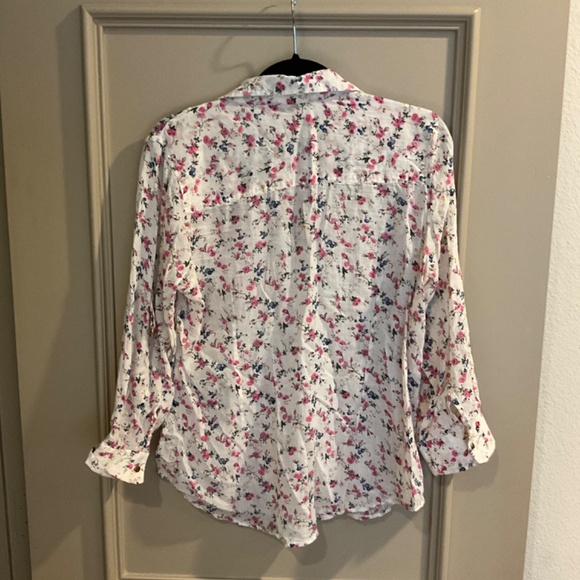 MAGAZINE lightweight cotton convertible long short sleeve floral blouse button M - Picture 7 of 15